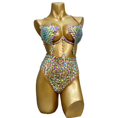 Hand Beaded Belly Dance Samba Costumes Nude Color bra panty 2 pcs