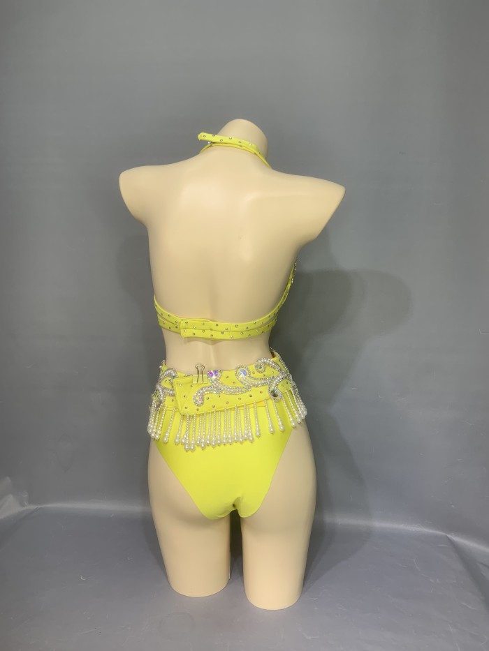 Party Club Samba Costumes Bra Belt and Pants Yellow Color Rave Costumes BP032