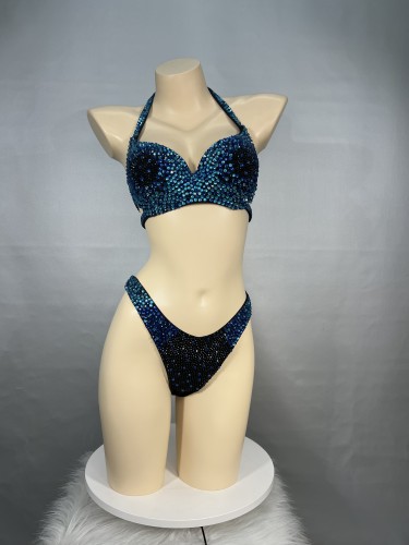 Samba Costumes Free Shipping Hand Made Beaded Dark Blue Color Bra and thong