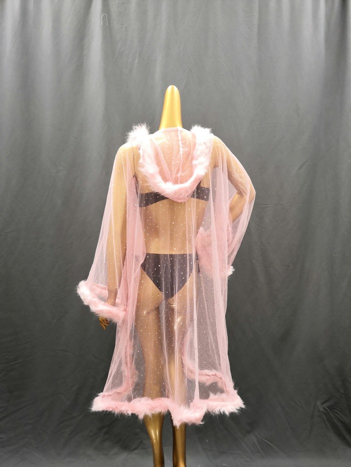 Mesh Sheer Long Kimono Robe Sexy Women Transparent Lingerie