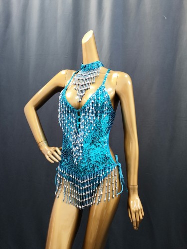 Sexy Women Beads Bodysuit Sequins Swimsuit Rave Dancer One-piece Outfit Costumes Stage Performance Leotard Show Girls