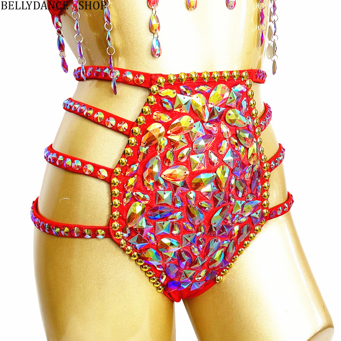Samba Carnival Bikini And Panty Rainbow Stone Red color Handmade 2 piece BP037