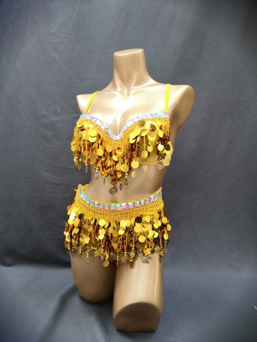 Party Club Samba Bra Belt and Panty Gold Color Rave Costumes C030