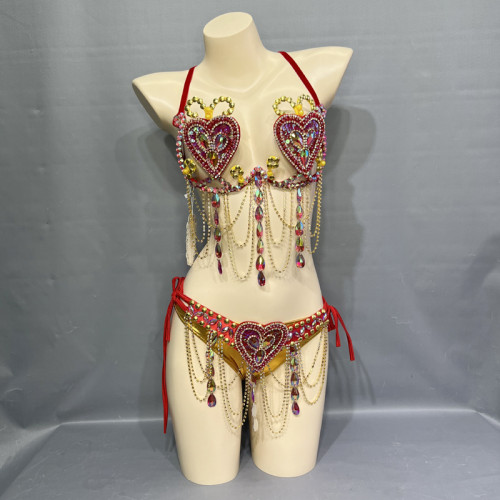 Samba Carnival Belly Wire Bra Belt  and Panty Hand Beads Passista Pageant Cabaret Broadway Theater Mardi Gras,Vegas Showgirls CB1721-2