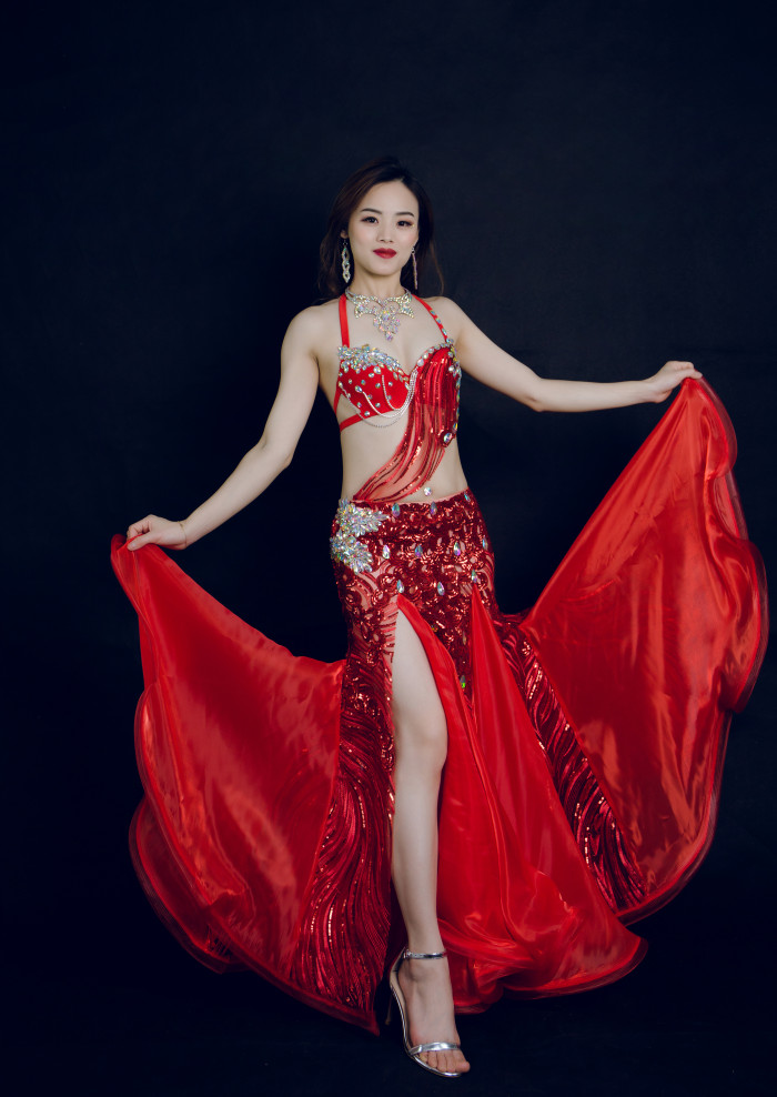 New Adult Women Stage Performance gorgeous Belly Dance Costume Bra Skirt 3Piece Set Handmade Beaded Performance Show Suit outfit  TF1903  (3PCS/SET ）