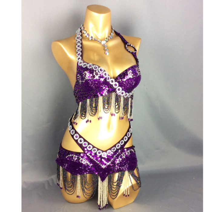 Hot design handmade beaded belly dance costume wear Bar+Belt 2piece/ set ,7 color ladies belly dance costumes women dancing wear TF250