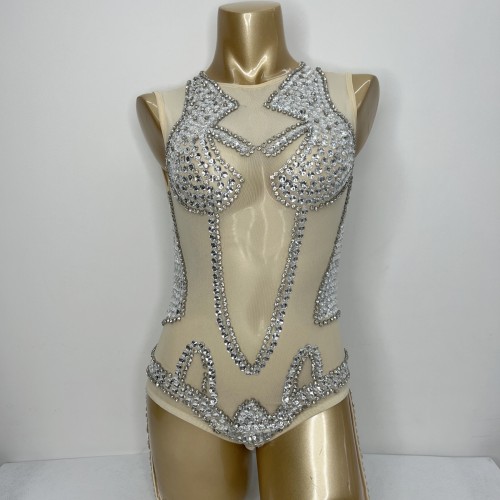 Flashing Sequins One-Piece Bodysuit Women's Singer Dance Sexy Evening Carnival Costumes Stage Dance Wear Nightclub Outfit BS2105