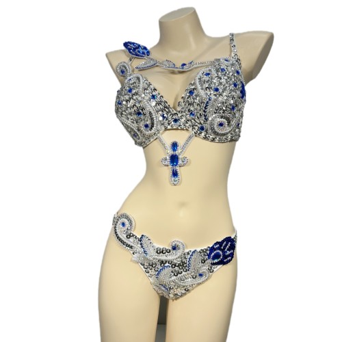 Samba Carnival  Bra And Panty Hand Beads Passista Pageant Cabaret Broadway Theater Mrdi Gras,Vegas Showgirl BP1921