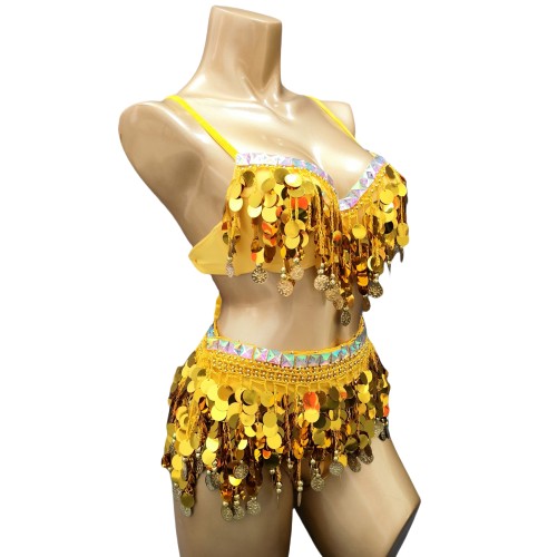 Party Club Samba Bra Belt and Panty Gold Color Rave Costumes C030