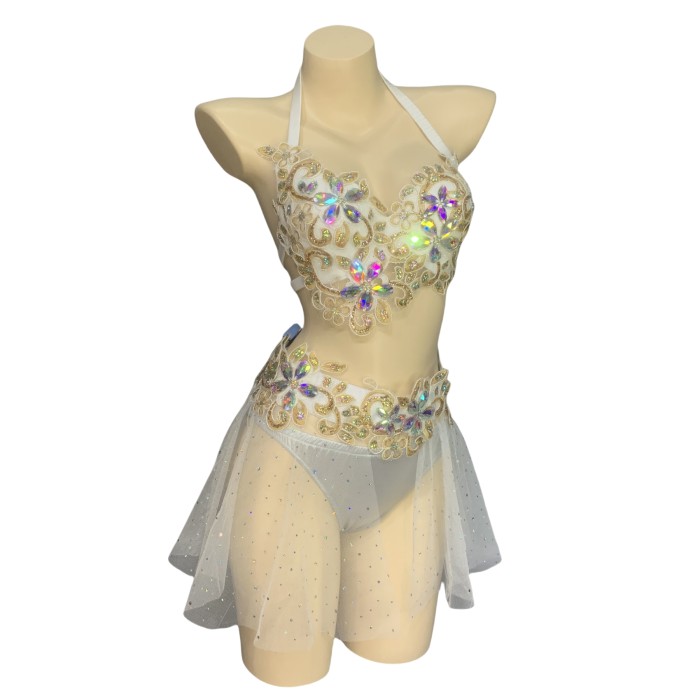Party Club Samba Bra Belt and Panty White Color Rave Costumes BP019
