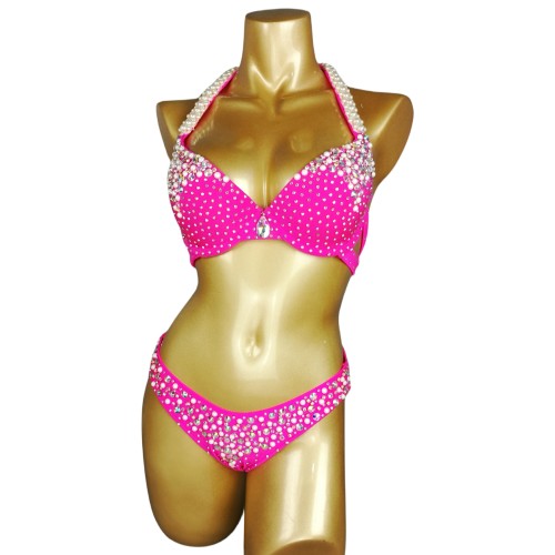 Samba Costumes Free Shipping Hand Beaded Hot Pink Color Bra and Thong