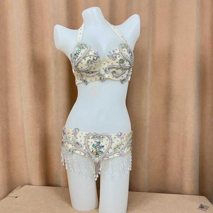 Hot sale Women's beaded Crystal belly dance costume wear bra belt 2pc set clothes bellydance Carnival sexy bellydancing costumes  tf1909