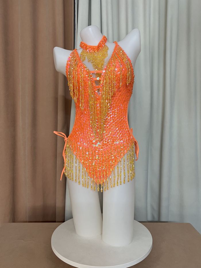 Flashing Sequins One-Piece Bodysuit Women's Singer Dance Sexy Evening Carnival Costumes Stage Dance Wear Nightclub Outfit BS16
