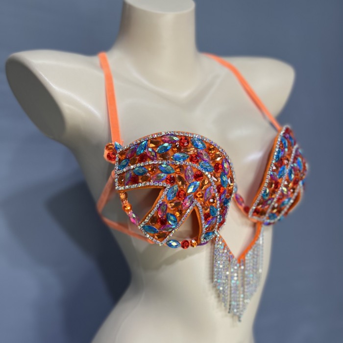 New Style Samba Carnival Rave Festival Party Wire Bra Rainbow Stone