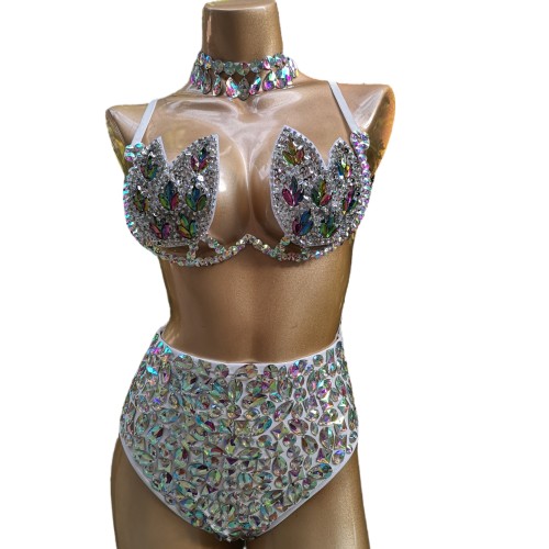 Samba Carnival Bra With High Waist Pants AB Color Stone Hand Made 2 Piece