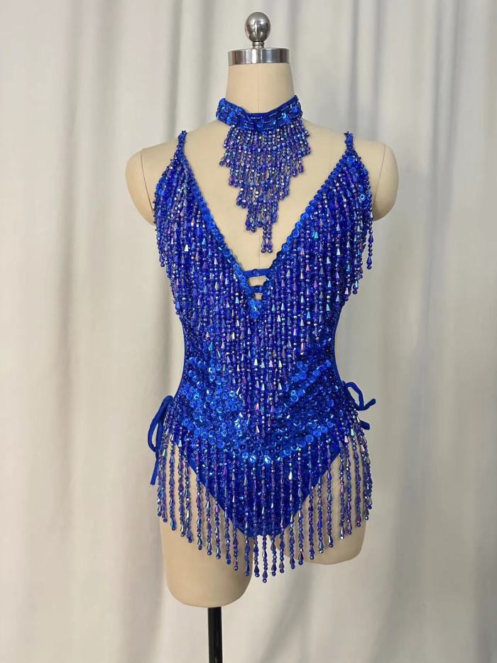 Flashing Sequins One-Piece Bodysuit Women's Singer Dance Sexy Evening Carnival Costumes Stage Dance Wear Nightclub Outfit BS16