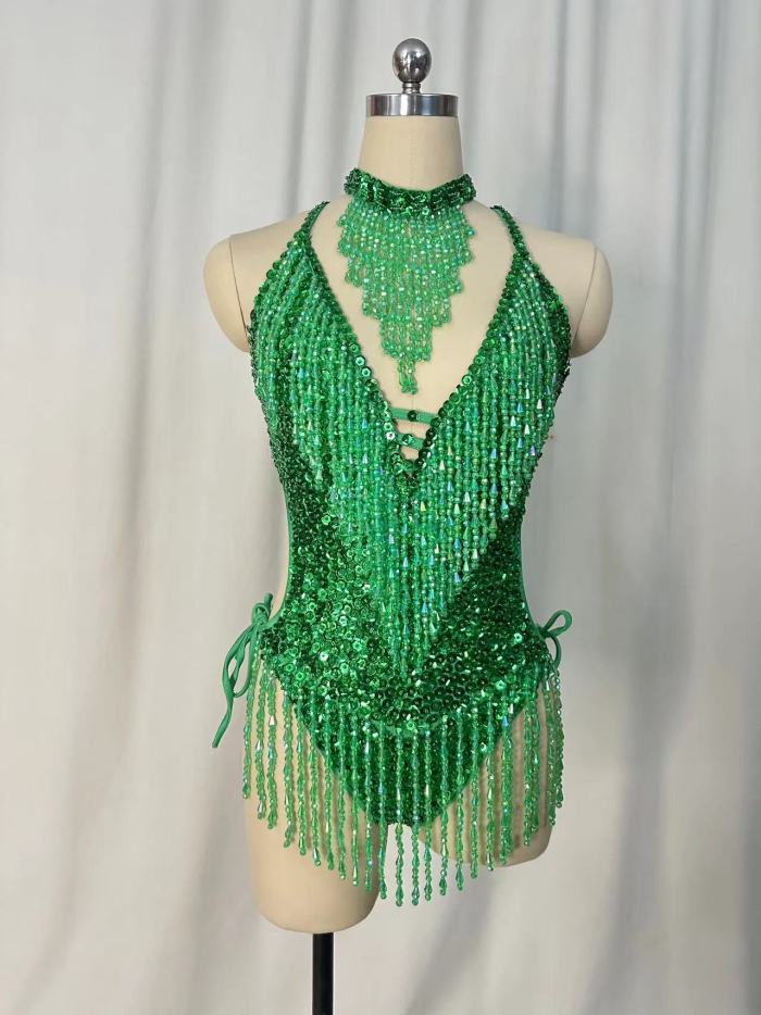 Flashing Sequins One-Piece Bodysuit Women's Singer Dance Sexy Evening Carnival Costumes Stage Dance Wear Nightclub Outfit BS16