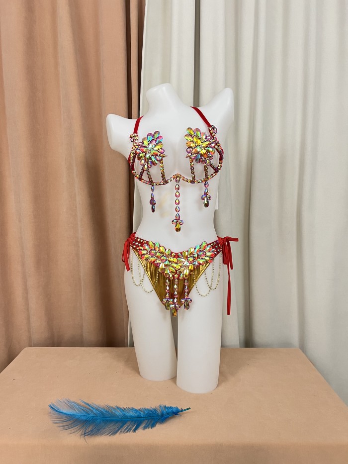 Samba Carnival Wire Bra & Panty & belt Set Hand Made 4 Piece Belly dancing WIRE BRA C023