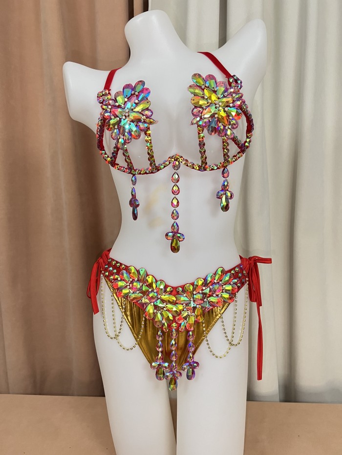 Samba Carnival Wire Bra & Panty & belt Set Hand Made 4 Piece Belly dancing WIRE BRA C023