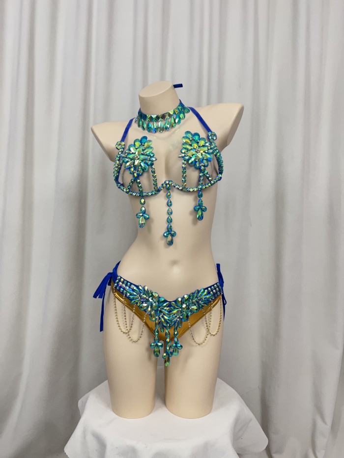 Samba Carnival Wire Bra & Panty & belt Set Hand Made 4 Piece Belly dancing WIRE BRA C023