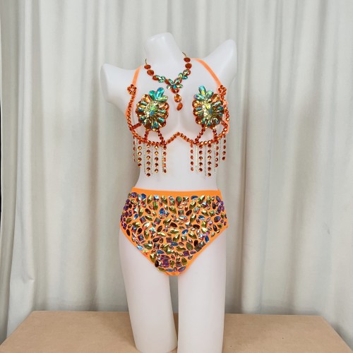 Samba Carnival Bra High Waist Pants AB Color Stone Hand Made 2 Piece For EDC