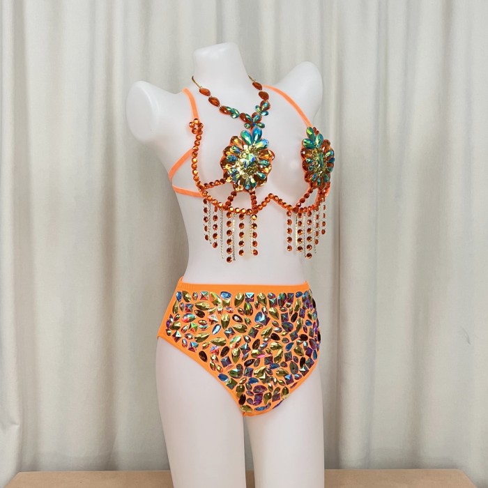 Samba Carnival Bra High Waist Pants AB Color Stone Hand Made 2 Piece For EDC