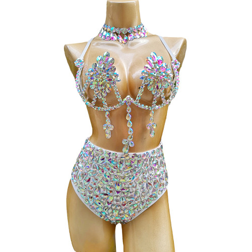 Samba Carnival Bra High Waist Pants AB Color Stone Hand Made 2 Piece For EDC