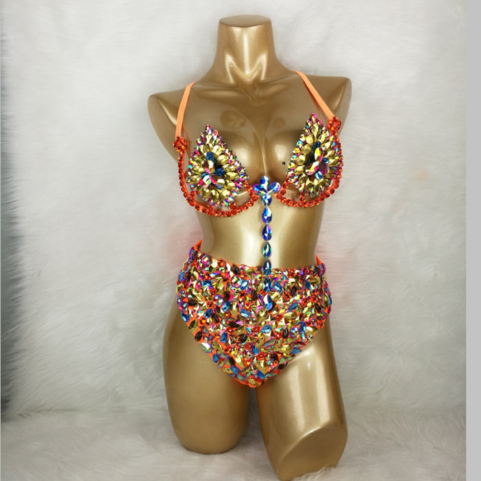 Samba Carnival Bra High Waist Pants AB Color Stone Hand Made 2 Piece For EDC