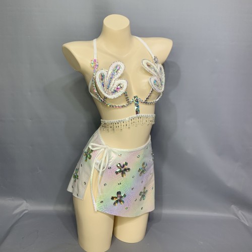 New Arrival Sexy Samba Carnival For Women Wire Bra,mini skirt and panty  stones Samba Suit C032