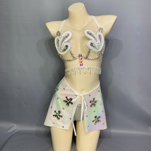 New Arrival Sexy Samba Carnival For Women Wire Bra,mini skirt and panty  stones Samba Suit C032