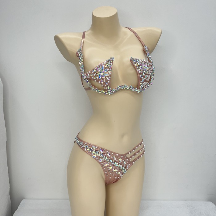 Samba Carnival Belly Wire Bra  and Panty Hand Beads Passista Pageant Cabaret Broadway Theater Mardi Gras,Vegas Showgirls C054