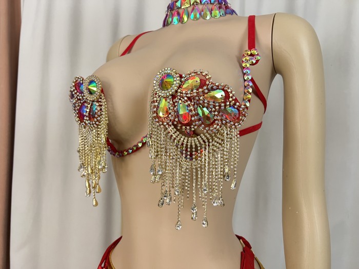 Samba Carnival  Wire Bra Belt And Panty Hand Beads Stones Cabaret Broadway Theater Mrdi Gras,Vegas Showgirl C053