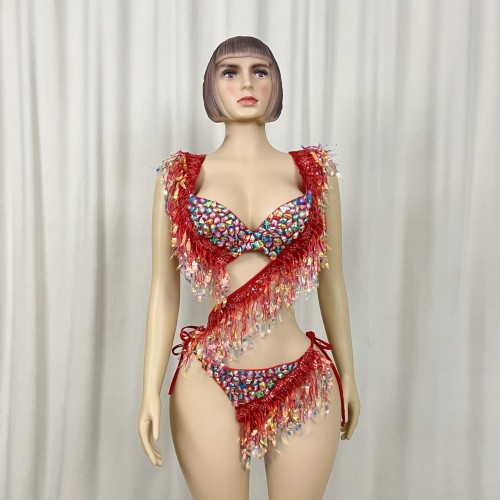 Samba Carnival  Bra And Panty Hand Beads Passista Pageant Cabaret Broadway Theater Mrdi Gras,Vegas Showgirl C052