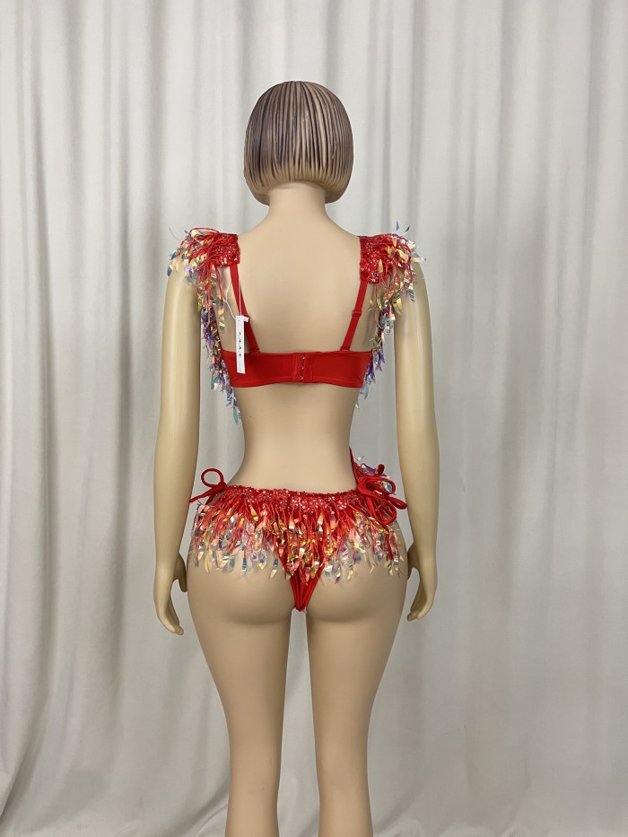 Samba Carnival  Bra And Panty Hand Beads Passista Pageant Cabaret Broadway Theater Mrdi Gras,Vegas Showgirl C052