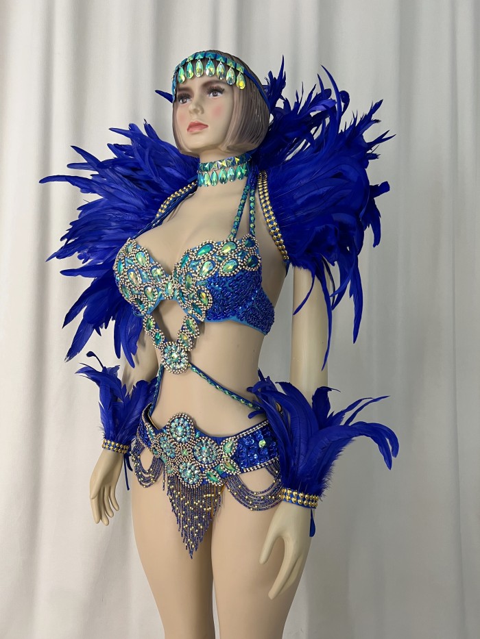 Hot sale Women's beaded Crystal belly dance costume wear sexy bellydancing costumes bellydance clothes with feather