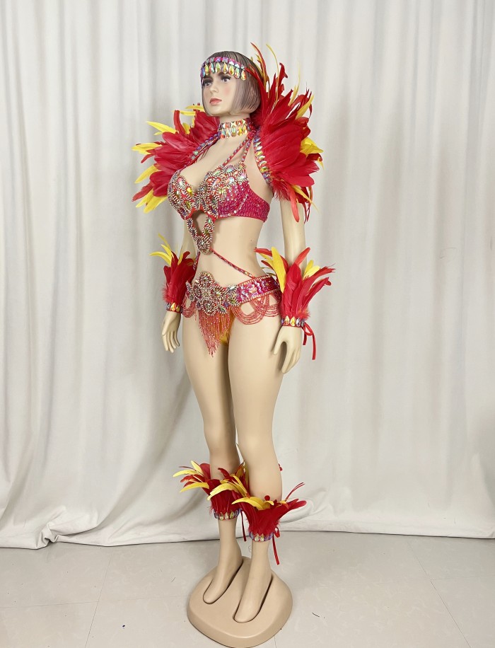 Hot sale Women's beaded Crystal belly dance costume wear sexy bellydancing costumes bellydance clothes with feather