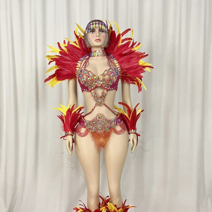 Hot sale Women's beaded Crystal belly dance costume wear sexy bellydancing costumes bellydance clothes with feather