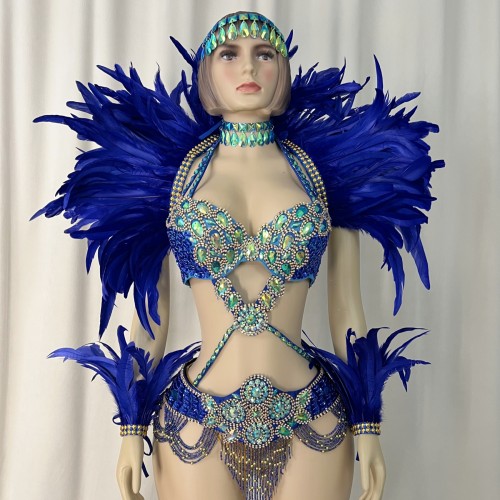Hot sale Women's beaded Crystal belly dance costume wear sexy bellydancing costumes bellydance clothes with feather
