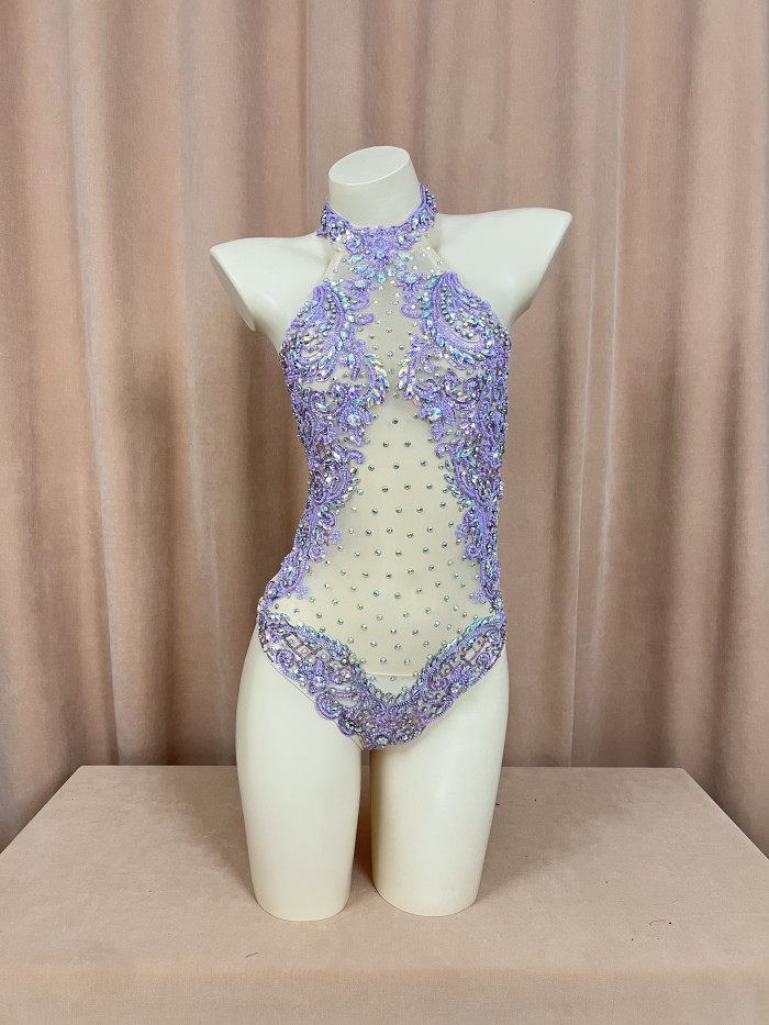 Flashing Sequins One-Piece Bodysuit Women's Singer Dance Sexy Evening Carnival Costumes Stage Dance Wear Nightclub Outfit BS2103