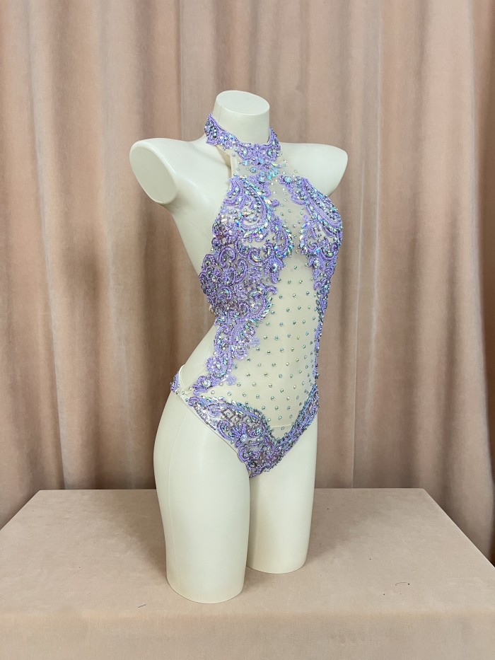 Flashing Sequins One-Piece Bodysuit Women's Singer Dance Sexy Evening Carnival Costumes Stage Dance Wear Nightclub Outfit BS2103