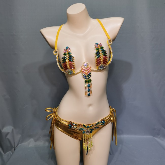 New Style Sexy Samba Carnival For Women Wire Bra & Belt  stones Samba Suit C039