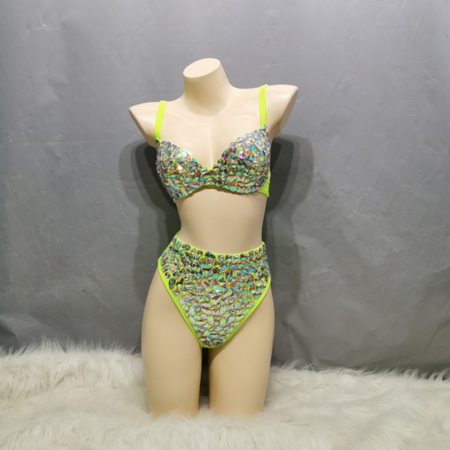 Samba Carnival Bra High Waist Pants AB Color Stone Hand Made 2 Piece For EDC Festival