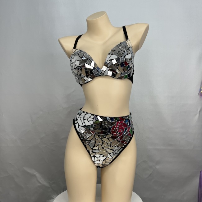 Samba Carnival Handmade Bra And High Waist Bottom mirror stones For EDC Festival Costumes