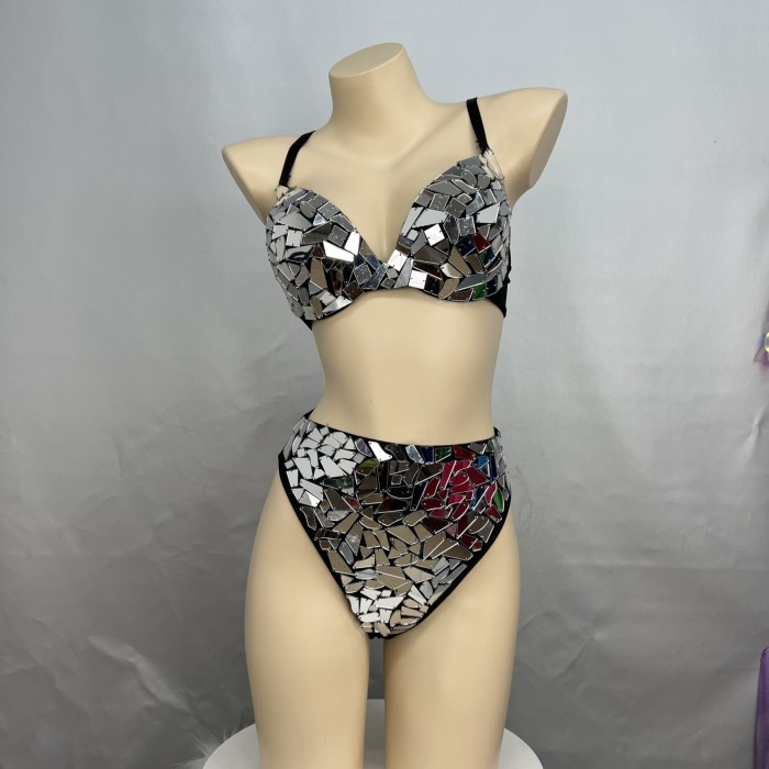 Samba Carnival Handmade Bra And High Waist Bottom mirror stones For EDC Festival Costumes