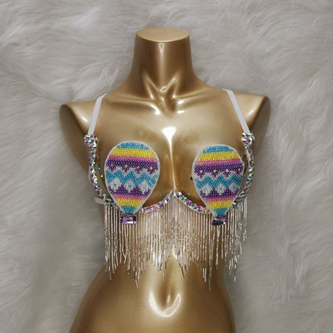 Samba Carnival Rave Festival Party Wire Bra Rainbow Stone For EDC Festival