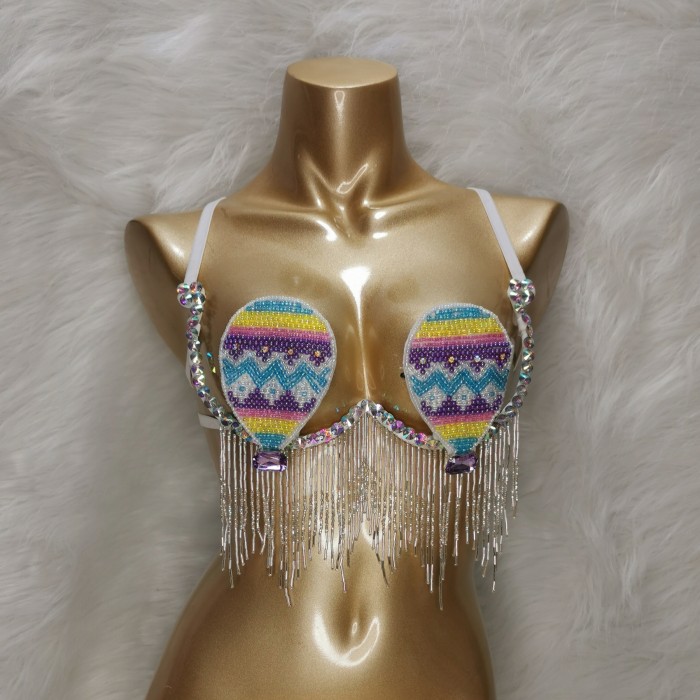 Samba Carnival Rave Festival Party Wire Bra Rainbow Stone For EDC Festival