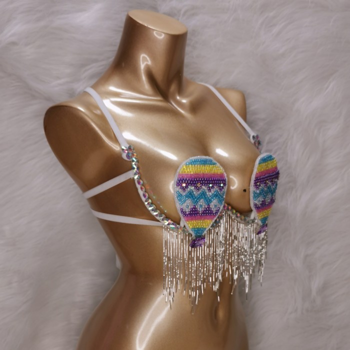 Samba Carnival Rave Festival Party Wire Bra Rainbow Stone For EDC Festival