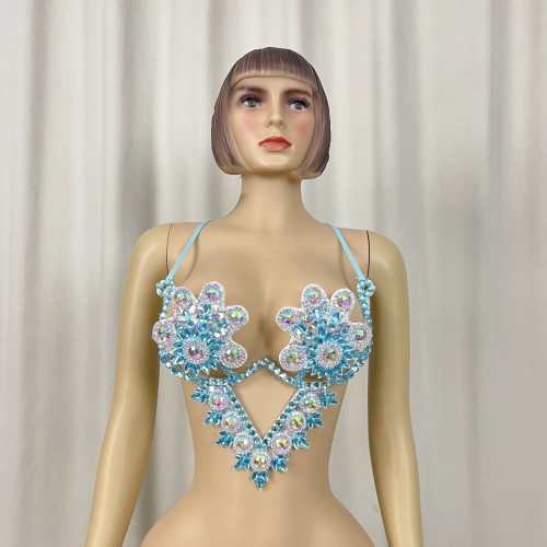 New Style Samba Carnival Handmade Wire Bra With Stones TRQ Color For Performance Costumes