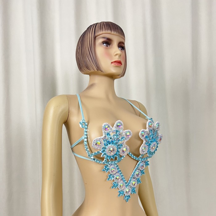 New Style Samba Carnival Handmade Wire Bra With Stones TRQ Color For Performance Costumes