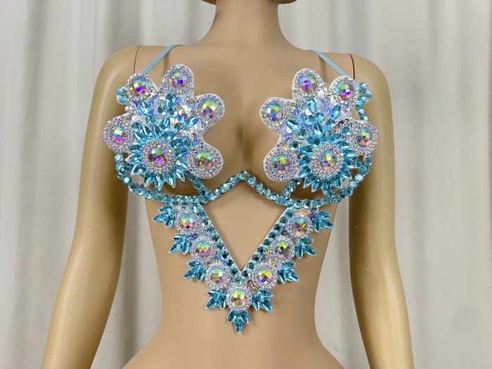 New Style Samba Carnival Handmade Wire Bra With Stones TRQ Color For Performance Costumes